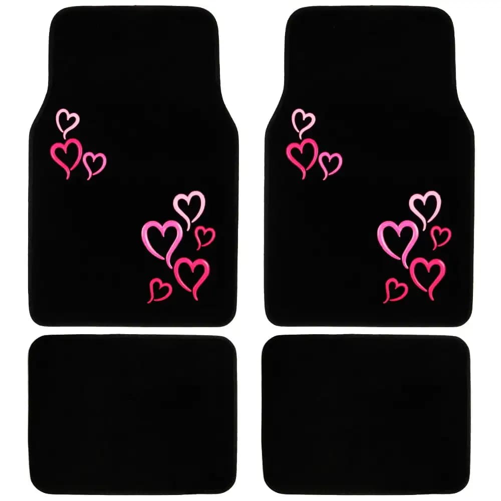 Pink & Red Hearts Design Carpet Car Floor Mats for Auto Van Truck SUV-4 Pieces Front & Rear Full Set with Rubber Backing-Univers