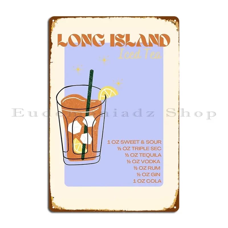 Long Island Cocktail Art Board Print Metal Sign Decoration Plaques Wall Decor Iron Garage Tin Sign Poster