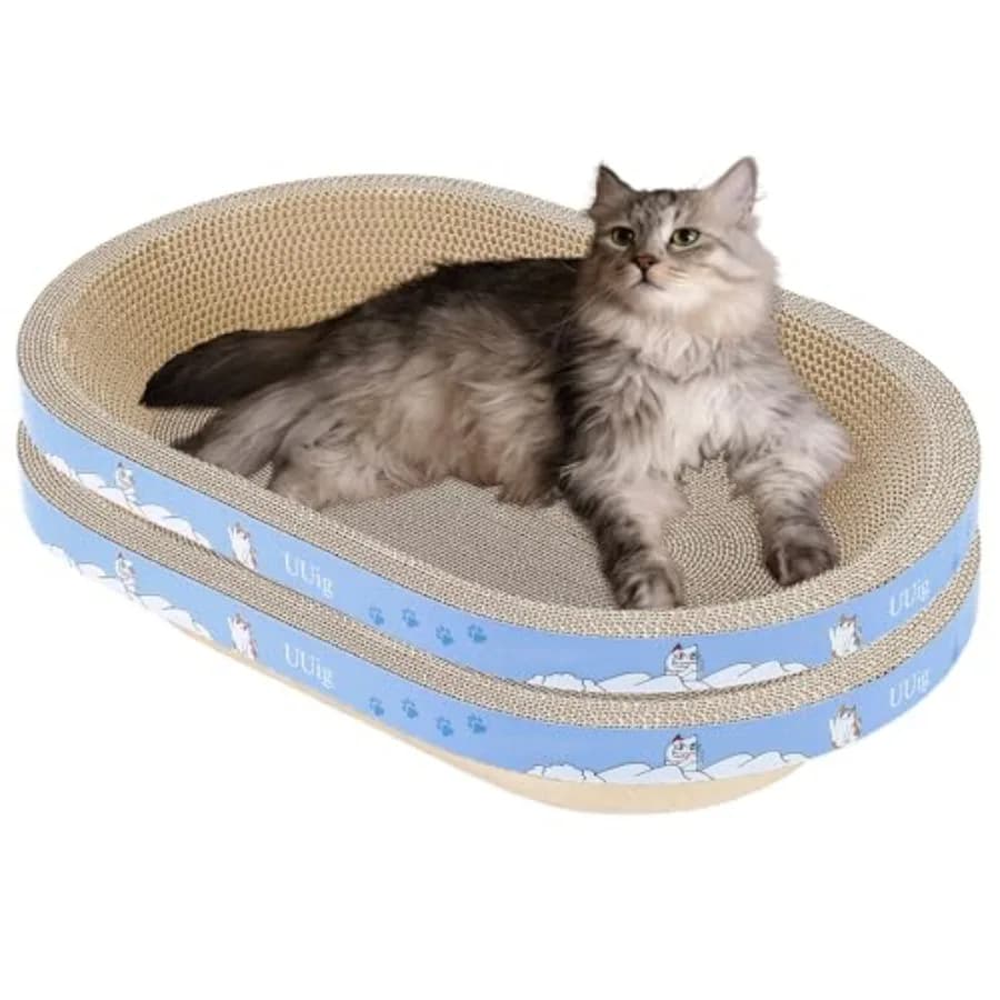 2 Pezzi Grande Tiragraffi Ovale per Gatti 60x38 cm in Cartone, Letto Tiragraffi per Gatti da Interno con Catnip Marrone