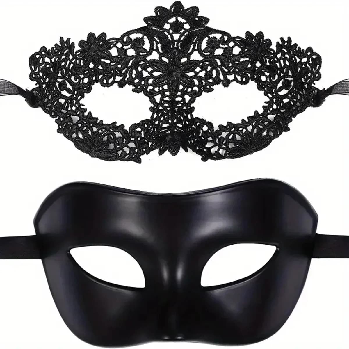 Set di 2 eleganti maschere in maschera di pizzo nero per coppie: perfette per feste veneziane, mardi gras e celebrazioni di Halloween