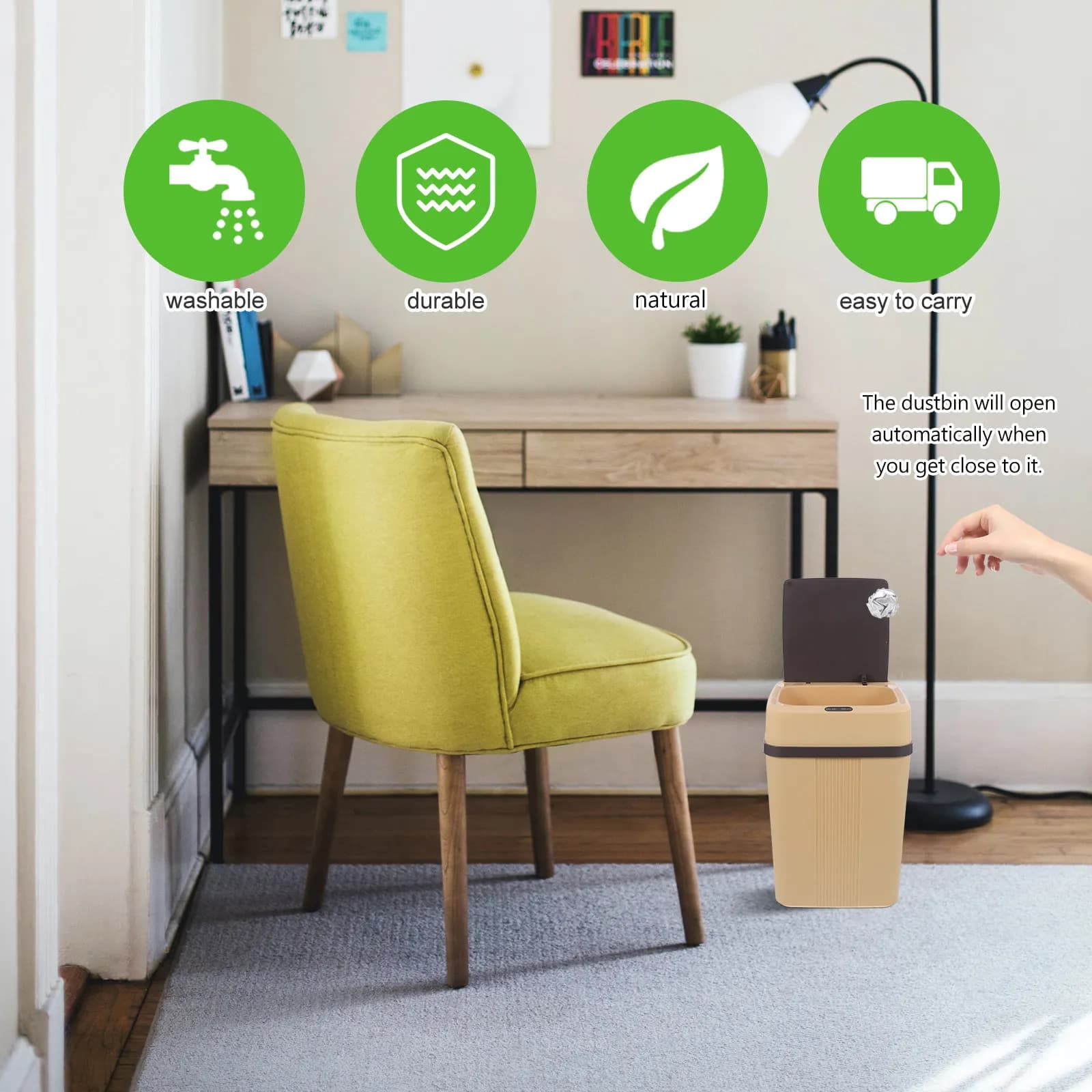 Smart Automatic Inductive Trash Can Large Capacity Intelligent Contactless Waste Bin Silent Operation for Kitchen Living Room