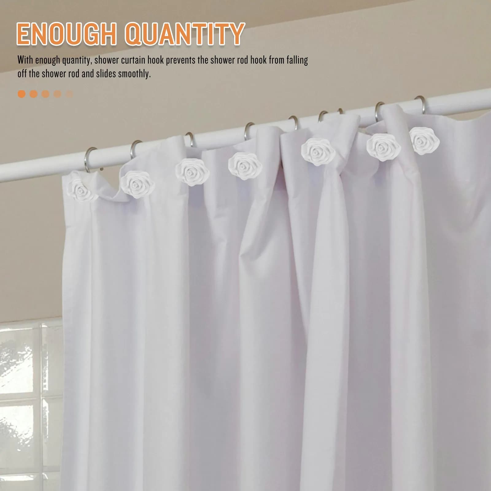 12Pcs Rose Design Shower Curtain Hooks Sturdy Resin Material Load Bearing Easy Install Remove Bathroom Shower Rod Hooks