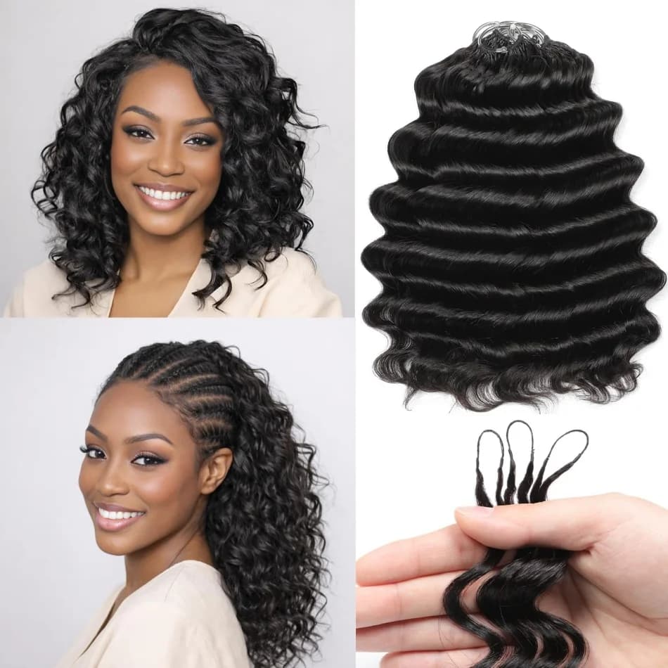 Extensioni di capelli umani grezzi 12A con onda naturale, senza nodi, pre-separati, per intrecciare e arricciare, linea Feather Line