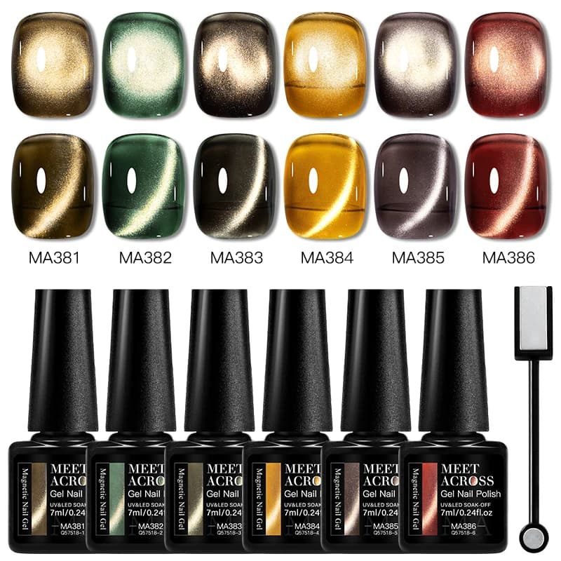 Set di 7 Smalti Gel Magnetici per Unghie Effetto Glitter a Lunga Durata, Kit Smalto Semipermanente UV LED per Manicure Fai da Te e Forniture per Nail Art