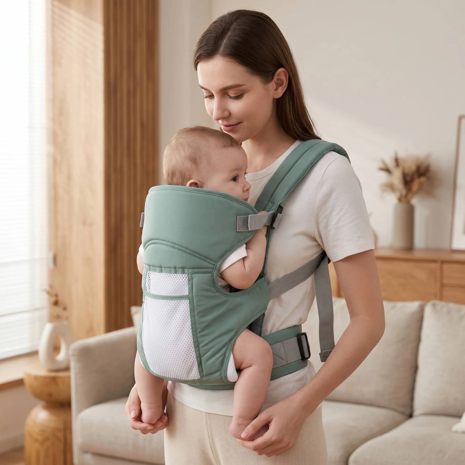 Convertible Baby Carrier Adjustable Baby Carrier with Harness Gear Handsunrestricted Breathable for Parents, Outdoor Walks