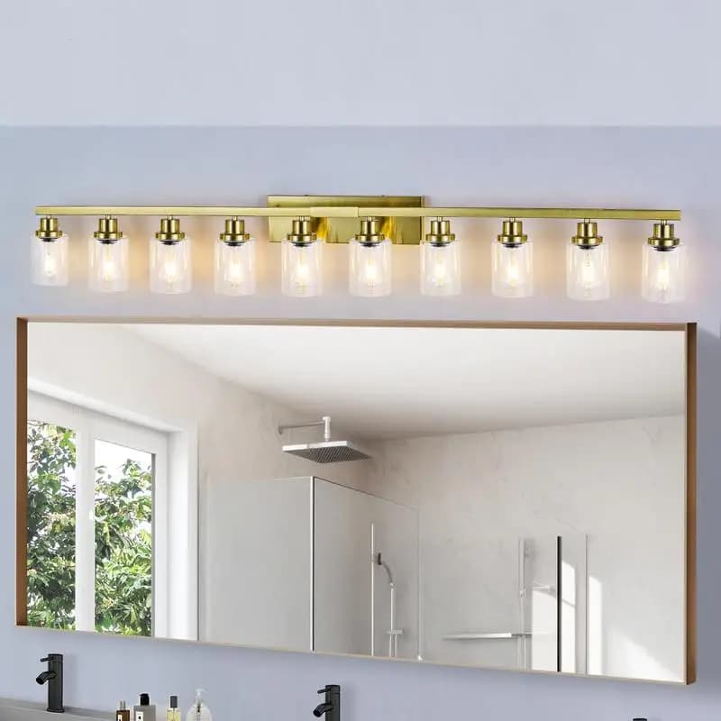 10 luci da toeletta in oro chiaro per specchi, illuminazione da parete moderna per bagno in oro da 52 pollici per BR e arredamento del soggiorno