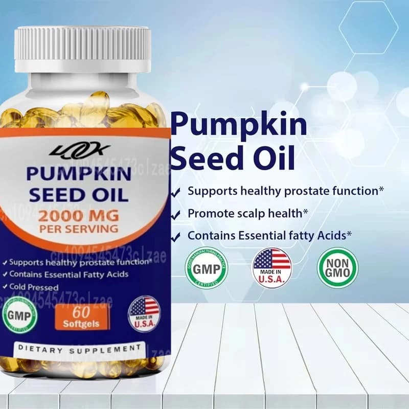 Olio di semi di zucca vitaminico 2000 mg per porzione capsule molli -60 capsule contenenti di acidi grassi essenziali Omega-3 e Omega-6