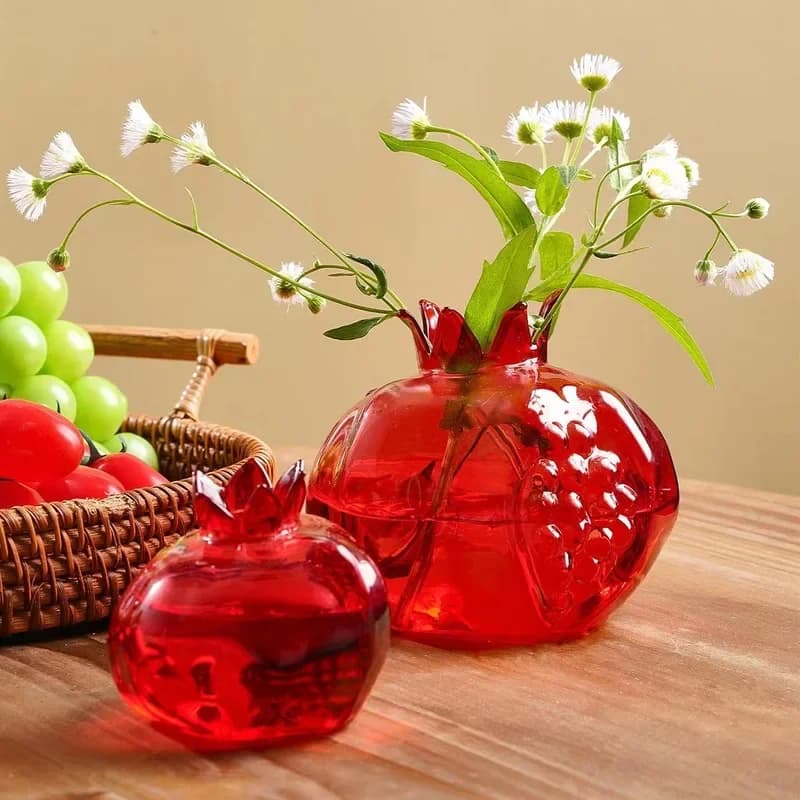 Mini vaso in vetro melograno rosso – Vaso da fiori idroponico trasparente soffiato a mano, fioriera a forma di frutta da 1 pezzo per scrivania da ufficio