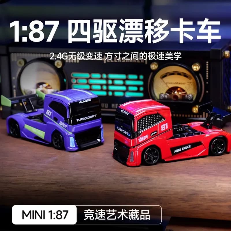 MC081 1:87 Mini Camion RC Drift - Auto RC 4WD ad Alta Velocità 2m/s, 45 Minuti di Autonomia, 2.4GHz con Luci LED, Perfetto Giocattolo da Corsa da Scrivania