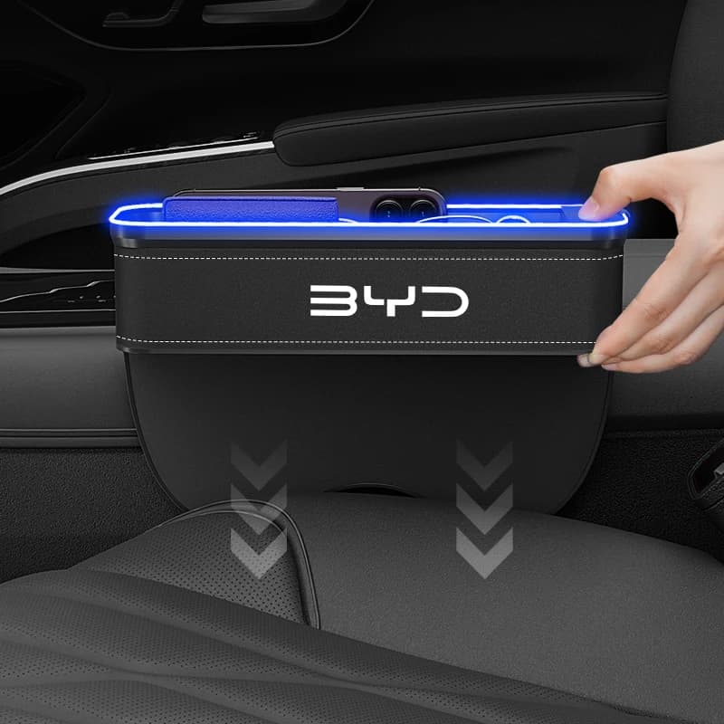 Organizer per scatola di immagazzinaggio per fessure per seggiolino auto, con porta di ricarica USB luce a LED, per BYD DM-i Seagull Seal E6 Song Pro Qin Plus
