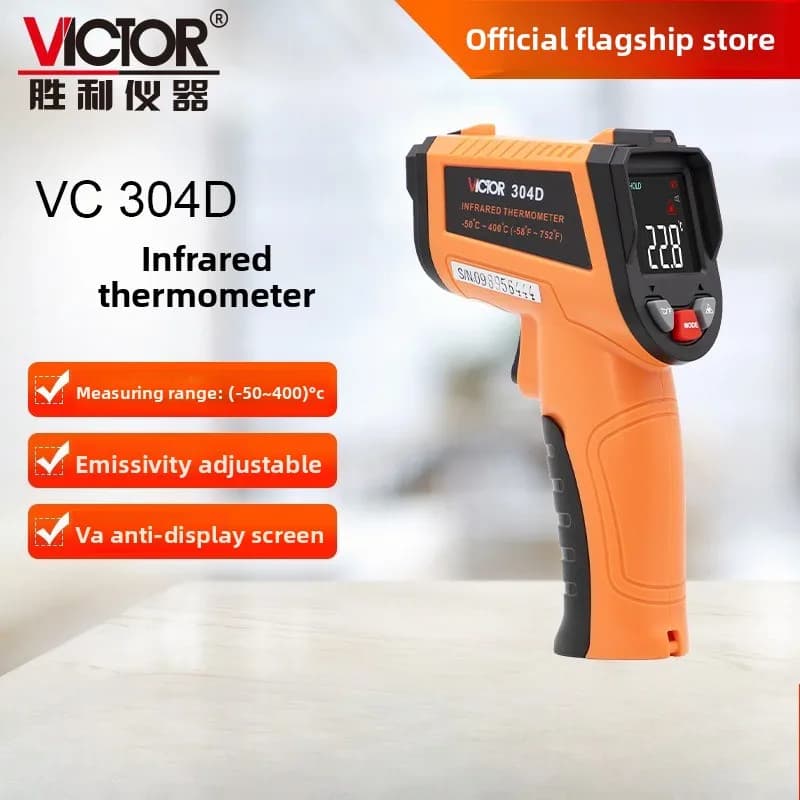 Victor Instrument VC304D Handheld Industrial Infrared Temperature Gun Non Contact High Accuracy Thermometer for Industrial Use