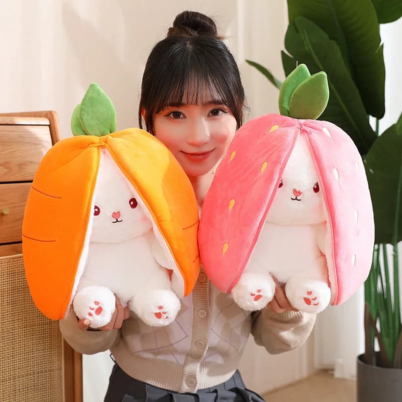 18 CENTIMETRI Creativo Carota Fragola Sacchetto Trasformare Conigli Giocattoli di Peluche Belle Orecchie Lunghe Bunny Farcito Bambola Morbida Kawaii Regali Per Bambini