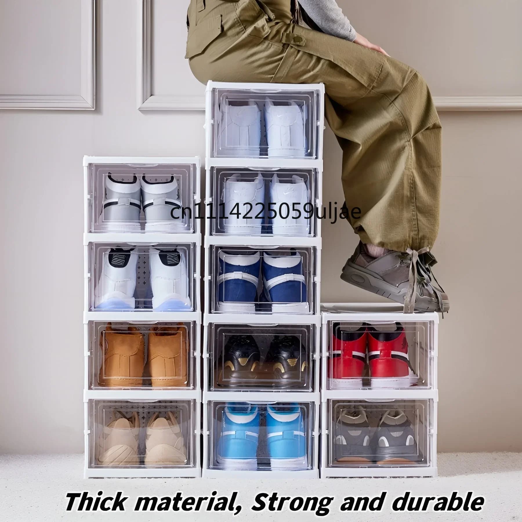 6 Layers Shoes Box Foldable Transparent Sneaker Shoe Storage Organizers Box Stackable Dustproof High-top Cabinet Shoe Rack Shelf