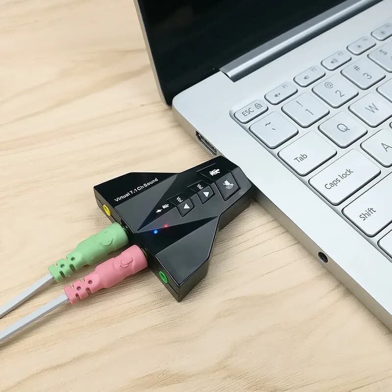 Scheda Audio USB Virtuale 7.1 con Doppia Porta per Cuffie e Microfono, Adattatore Audio Indipendente a Forma di Aeroplano, Scheda Audio Esterna per PC