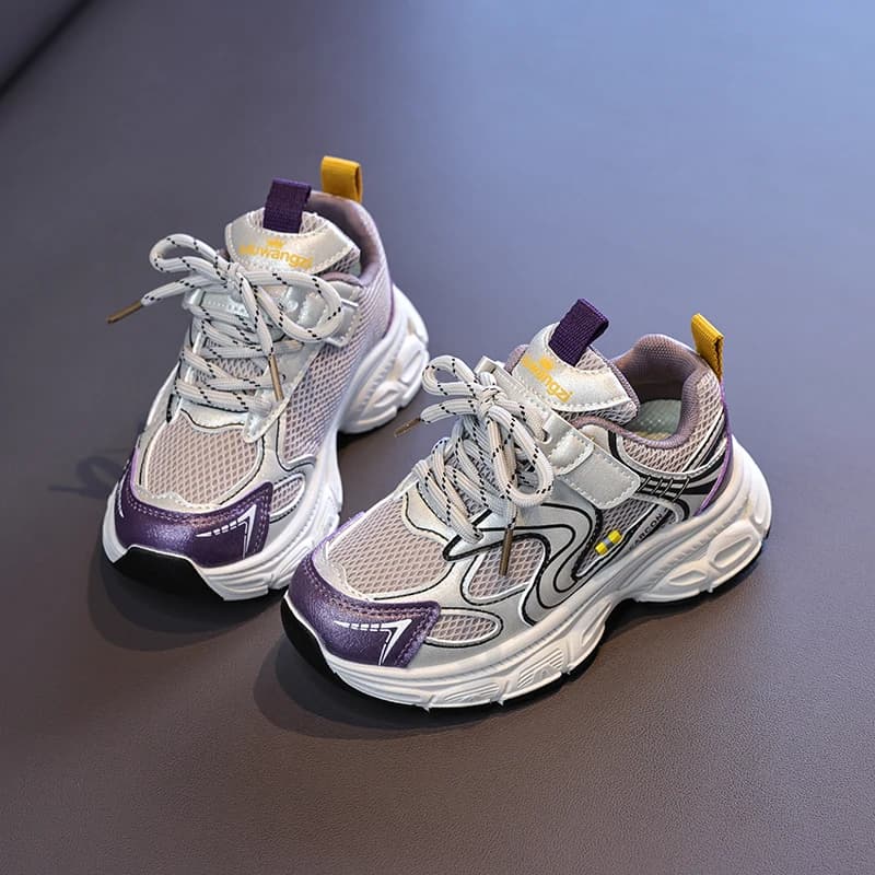 2026 Autumn New Boys Girls Chunky Dad Sneakers Mesh Patchwork Lace Up Thick Sole Fashion Comfortable Soft Daily Walking Shoes
