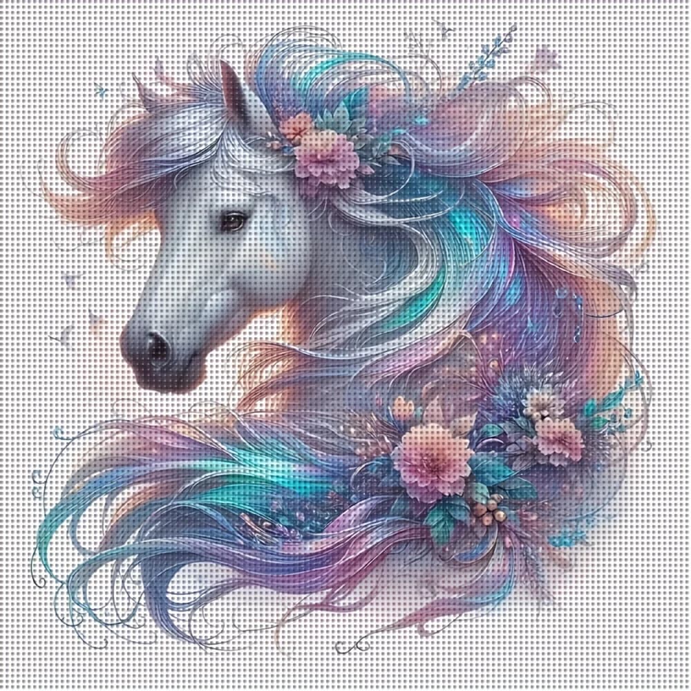 1PC 36X36cm/14.17X14.17inch, 11CT Print Cross Stitch DIY Kit, Petal Steed, Adult Beginner's Relaxed Cross Stitch