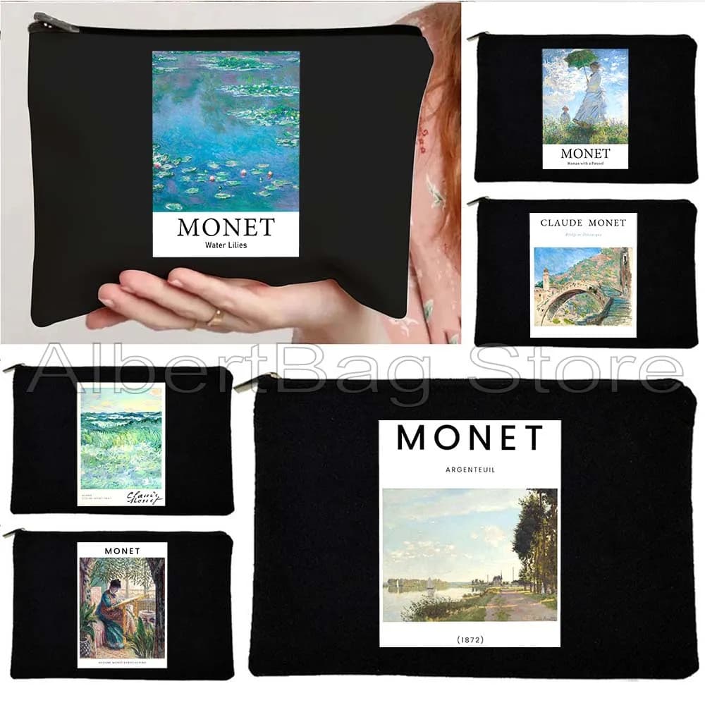 Claude Monet Pittura Regali Gigli d'acqua Fiori primaverili I salabe Donna Ombrellone Trucco cosmetico Borsa da toilette Astuccio per matite