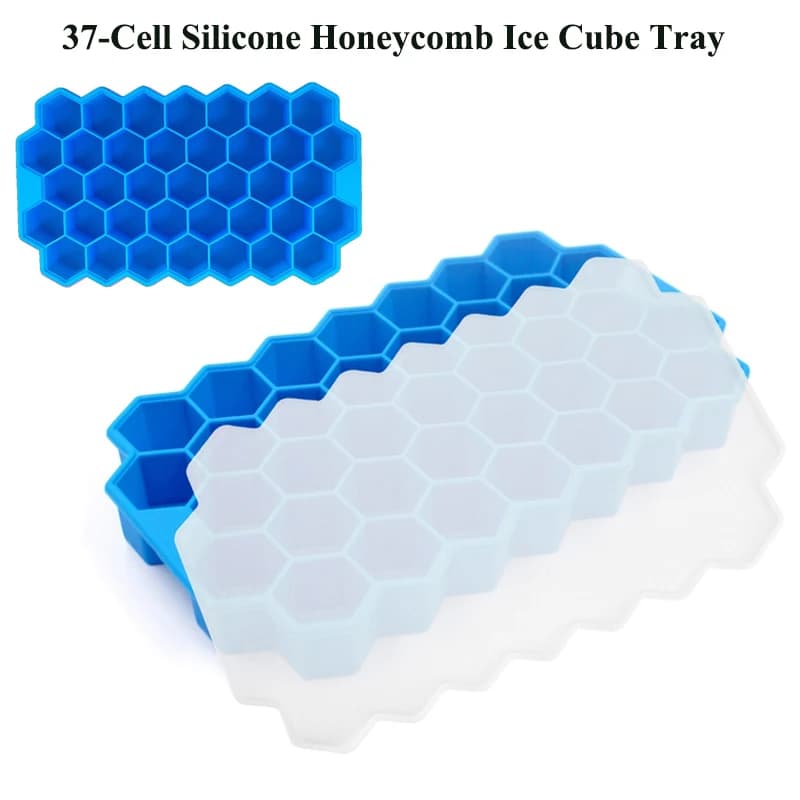 Vassoio per cubetti di ghiaccio a nido d'ape in silicone a 37 celle con coperchio Stampo per ghiaccio fai-da-te per uso alimentare Creatore di cubetti di ghiaccio esagonale per cocktail e bevande maveraQTG329