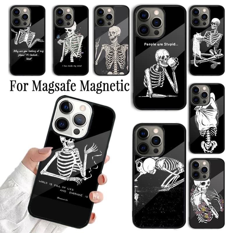 Cover per iPhone con Scheletro Estetico per iPhone 17 AIR 16 15 14 13 12 11 Pro Max Plus, Guscio Magnetico Magsafe