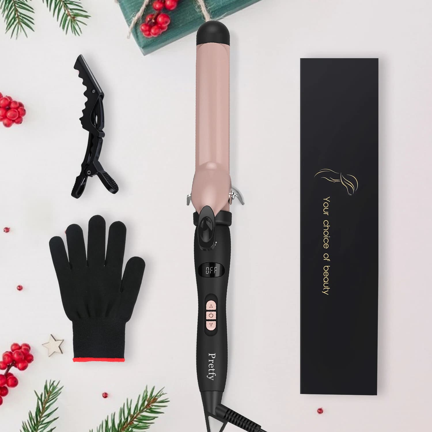 1.25 Pretfy Iron Harnesses With Adjustable Temperature, Temperature LCD Display, Hair Styling Tool, Anti-coating, Automatic Shutdown