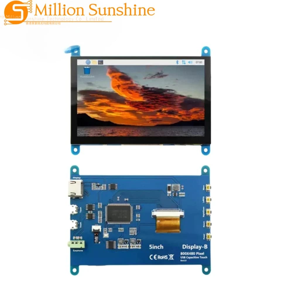 5 Inch Portable HDMI 800 x 480 with Touch Screen LCD Capacitive for Raspberry Pi 4 3B+/ PC/Banana Pi / ESP32