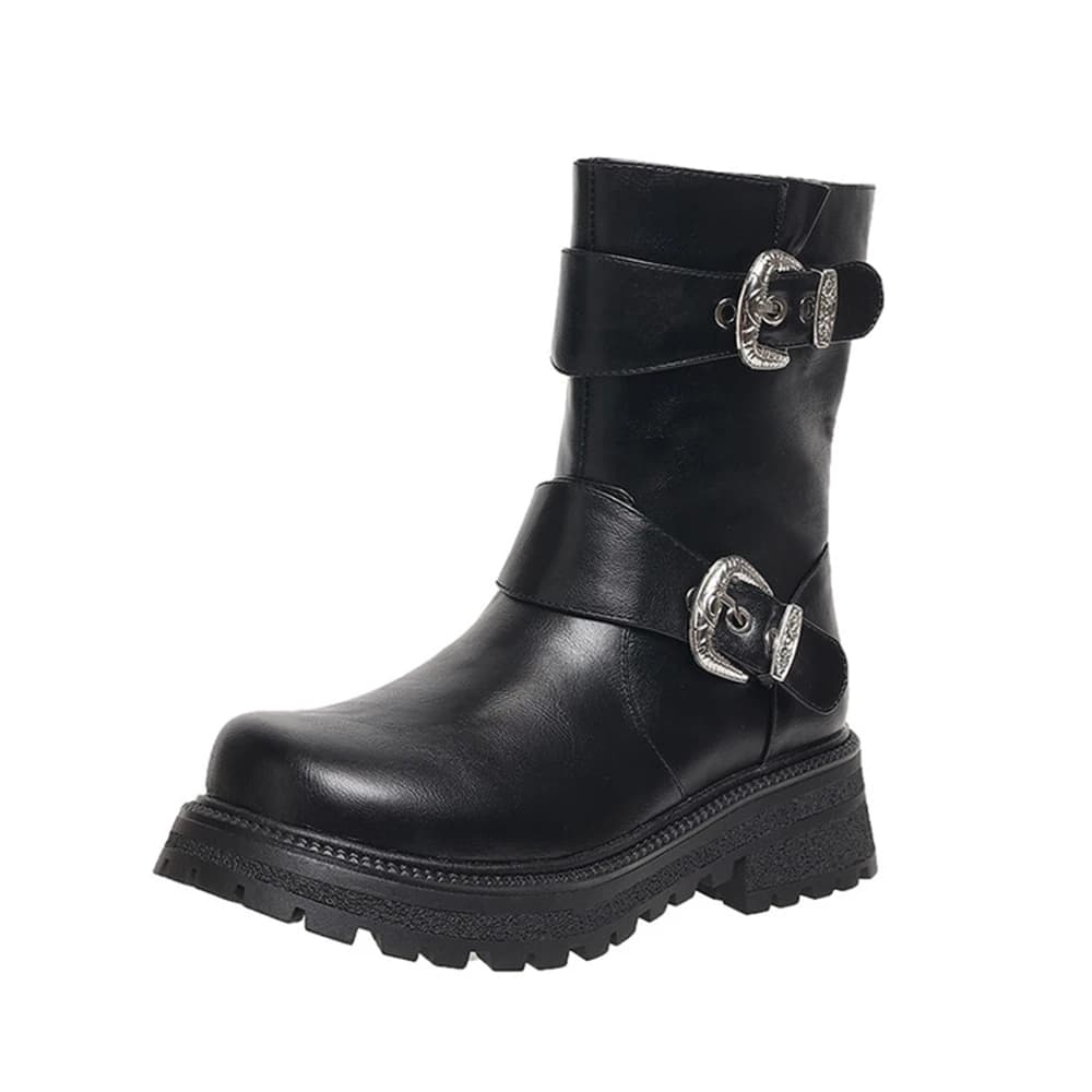 Stivaletti da combattimento moda donna e alla caviglia Testa tonda Tacco spesso Stivaletti corti con cerniera laterale Comodi stivali da trekking da donna 862-3