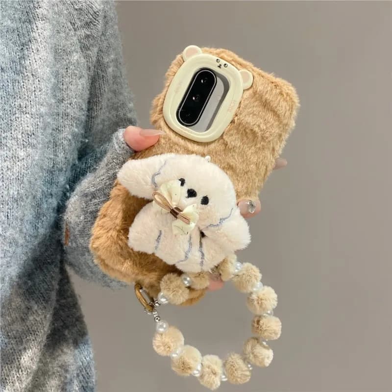Cute Luxury Dog Soft Fluffy Plush Phone Case For Samsung Galaxy S23 S24 S25 S26 Ultra Plus/Galaxy S26 Ultra Shockproof Cover