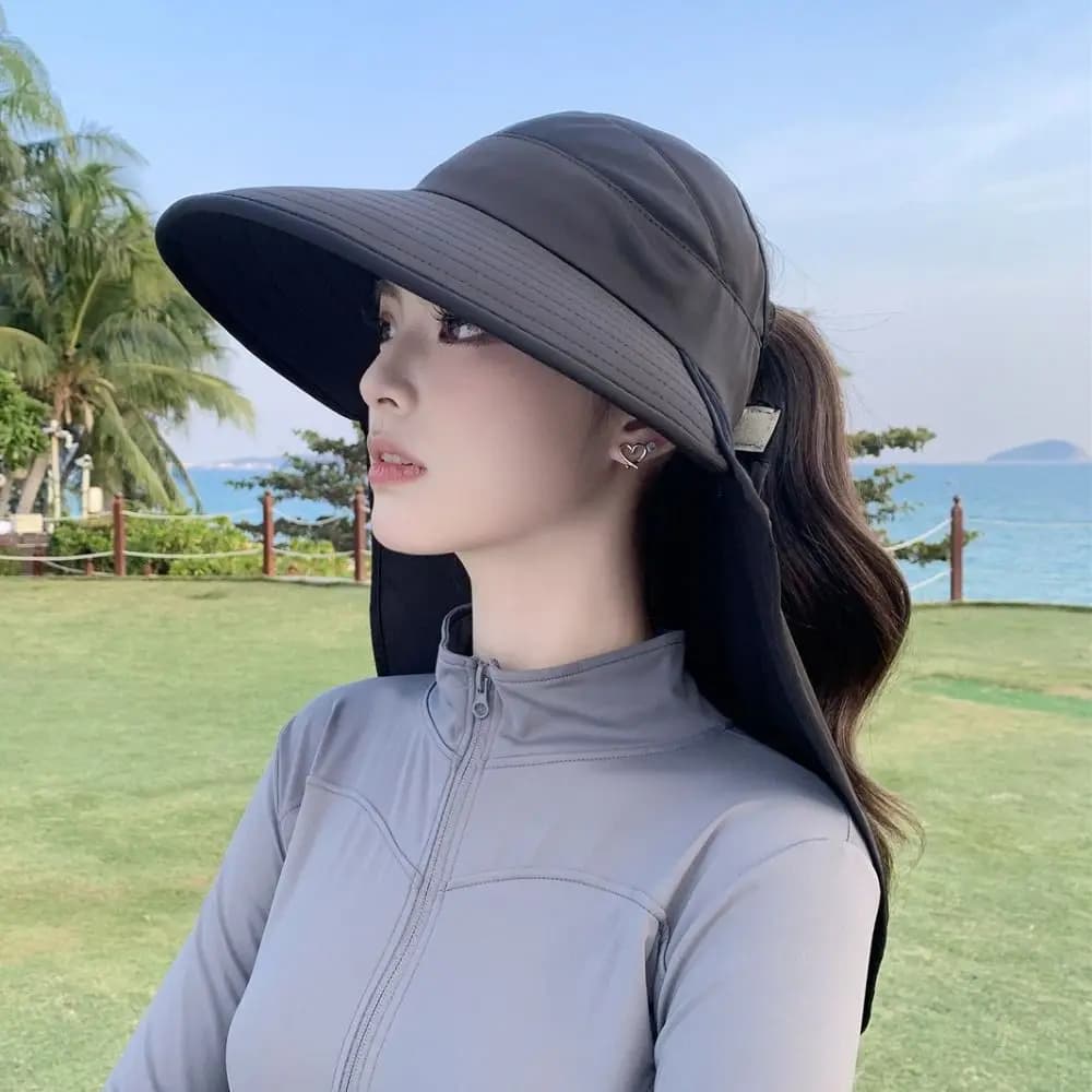 New Summer Women Sun Hat UV Protection 50+ UPF Wide Brim Bucket Hat Empty Top Fishing Cycling Neck Cover Cap Outdoor