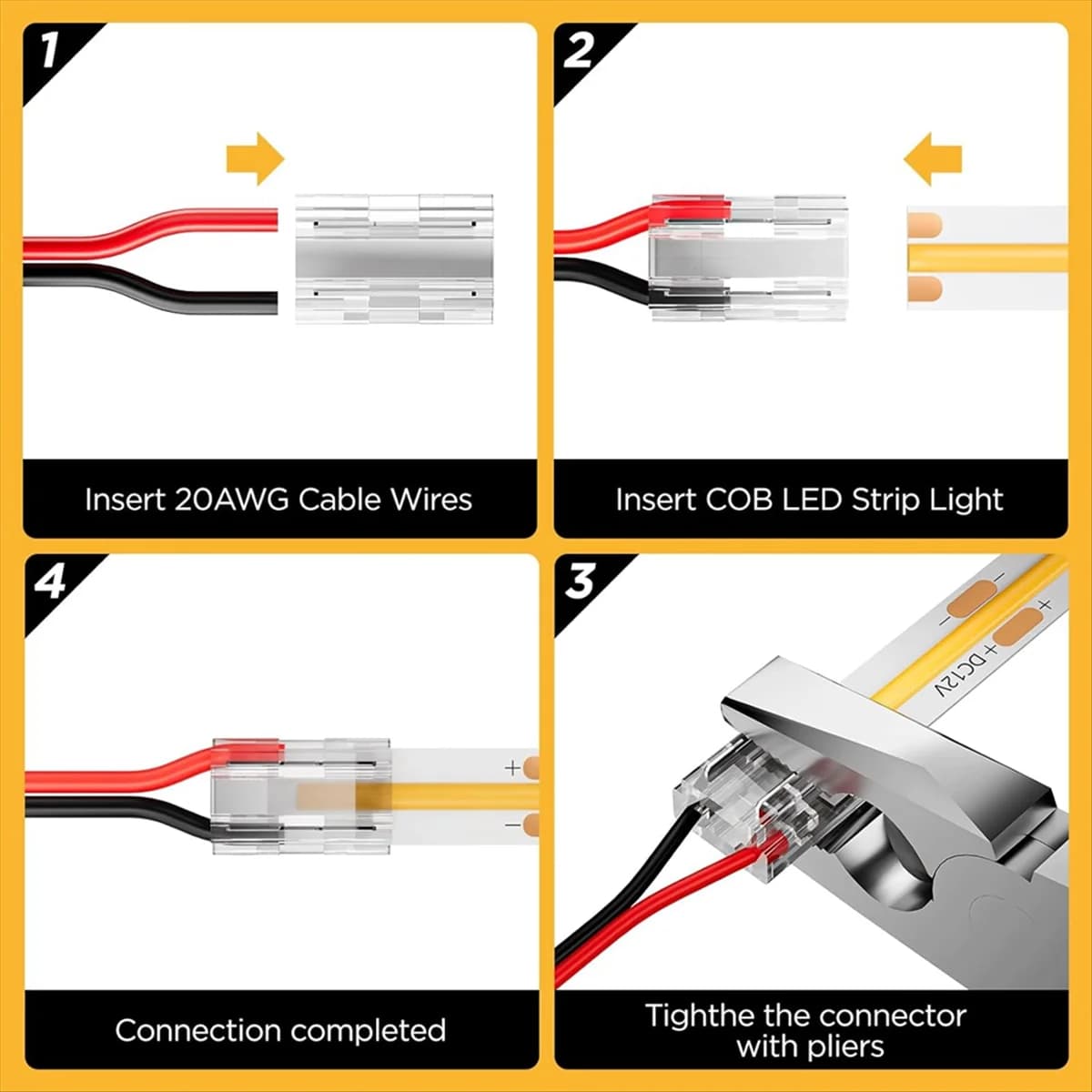 ABNJ Confezione da 20 connettori per strisce LED, per strisce LED COB/SMD 2835/3528 a 2 pin da 8 mm Traight, angolare, striscia a striscia a striscia a filo