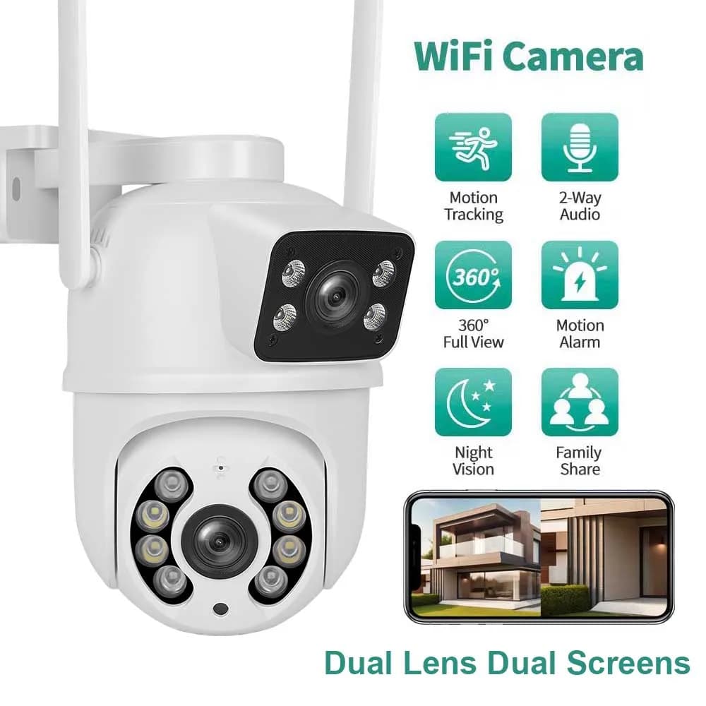 Telecamera Wifi PTZ a doppio schermo 4K 8MP con doppia lente con rilevamento umano AI Telecamera IP di sicurezza CCTV esterna wireless Ziicam