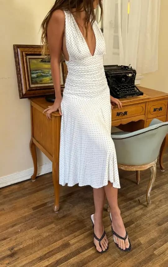 Nuovo abito da canotta da donna elegante stampa a pois vita pieghettata abito senza maniche con scollo a V per la primavera estate vendita calda SML