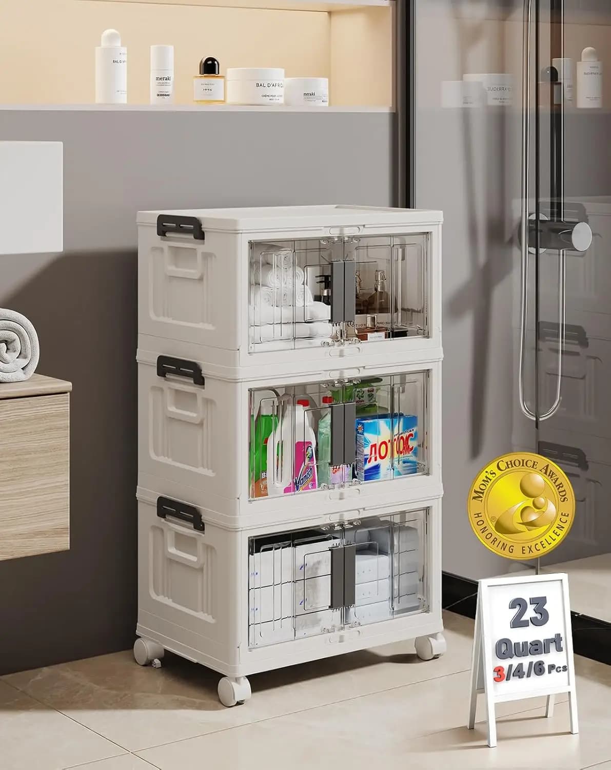 Contenitore di Stoccaggio Impilabile 97QT - Contenitore Pieghevole con Porta e Ruote, Scatola di Plastica Pieghevole per Organizzazione