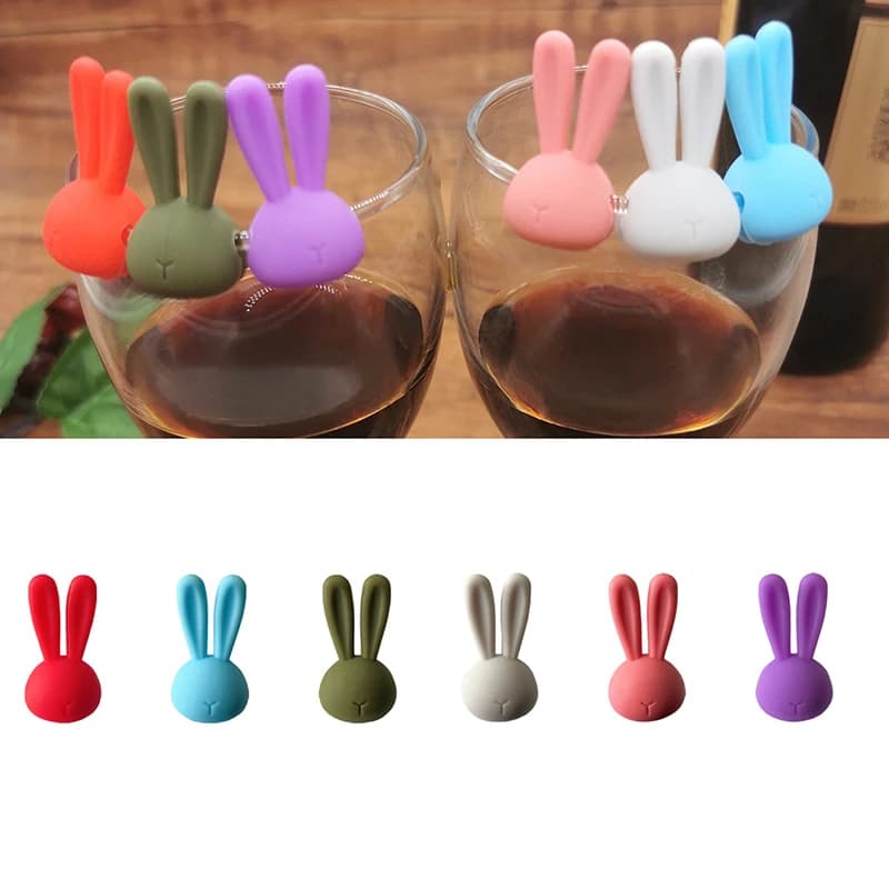6 pezzi pennarello per bicchiere di vino creativo orecchie di coniglio 3D ciondoli per bevande in silicone identificatore di vino per cocktail champagne