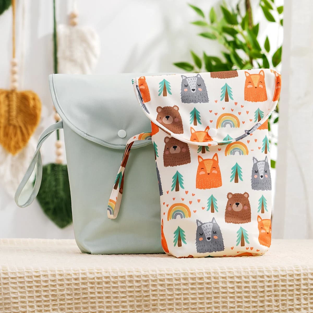Happyflute Set di 2 Borse Impermeabili per Pannolini, Borsa per Asciutto/Bagnato, Borsa Portaoggetti per Mamma, Borsa per Pannolini Usa e Getta