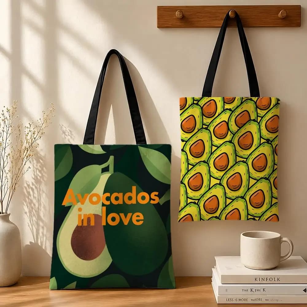 Art Avocado Illustration Storage Bags Canvas bag, suitable for work, school, and daily commutes, reusable shopping bag.