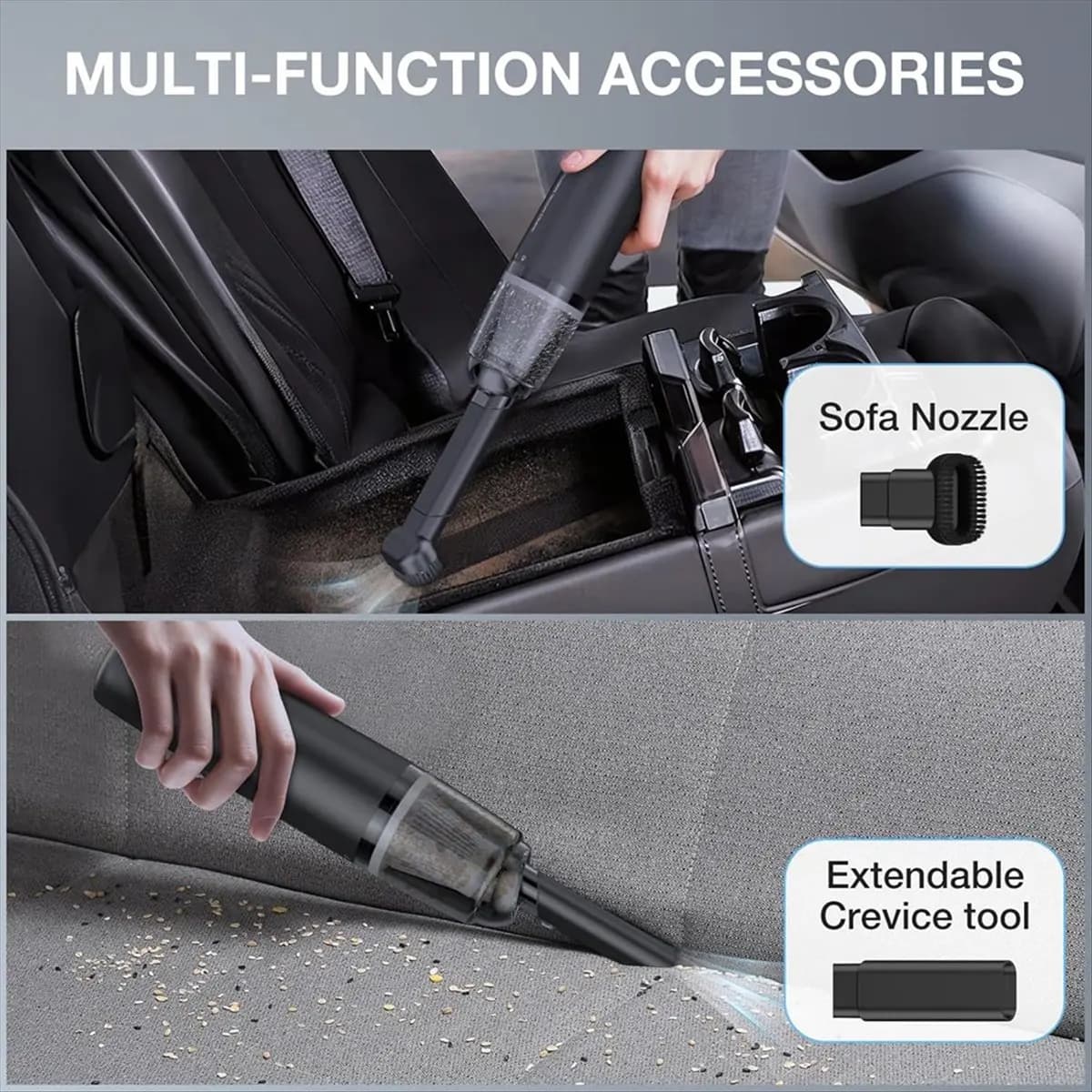 *X07A Aspirapolvere portatile per auto senza fili con potenza di aspirazione 13000 PA, mini aspirapolvere portatile per auto, casa, ufficio e peli di animali domestici neri