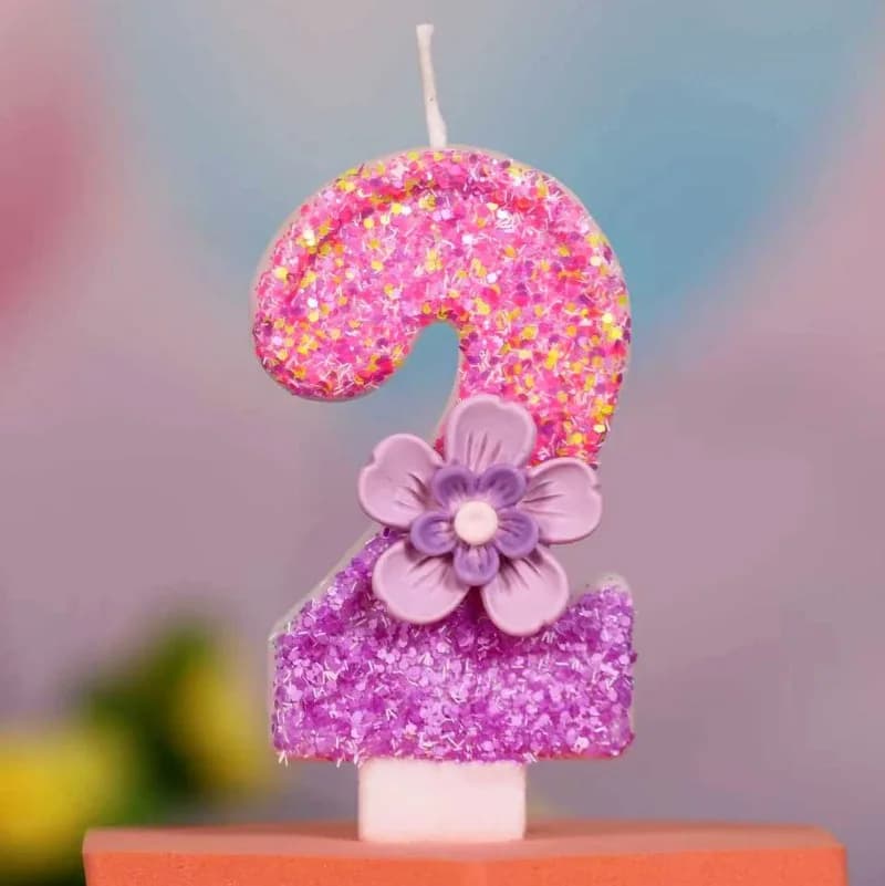 Candela Digitale per Torta di Compleanno con Design Creativo a Fiori Rosa e Viola, Decorazione per Feste e Celebrazioni Settimanali