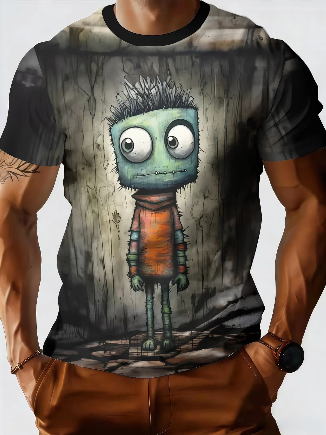 T-shirt da uomo estiva di nuovo stile con stampa 3D di mostri delle fiabe scure, girocollo, a maniche corte, leggera e sottile, personalizzata