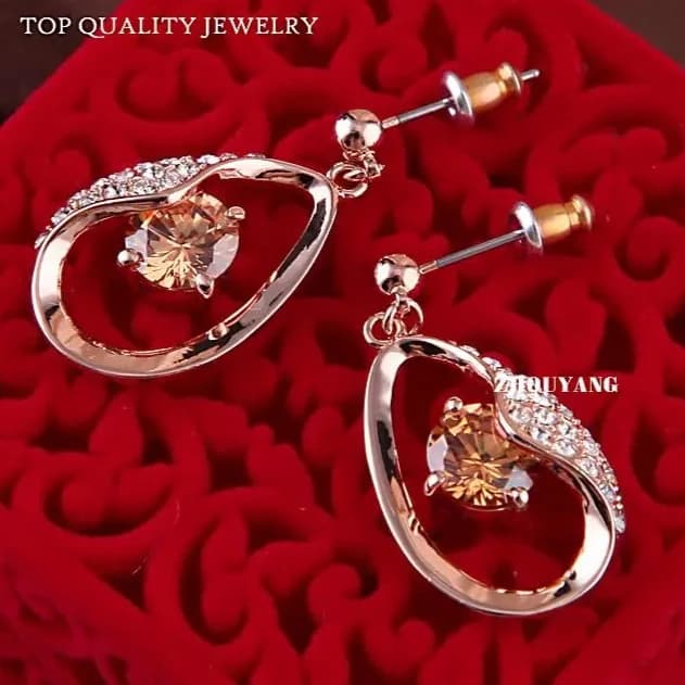 Orecchini pendenti Waterdrop da donna - Cristallo austriaco autentico in oro rosa, comodi, giornalieri/data/festa/anniversario/regalo ZYE002