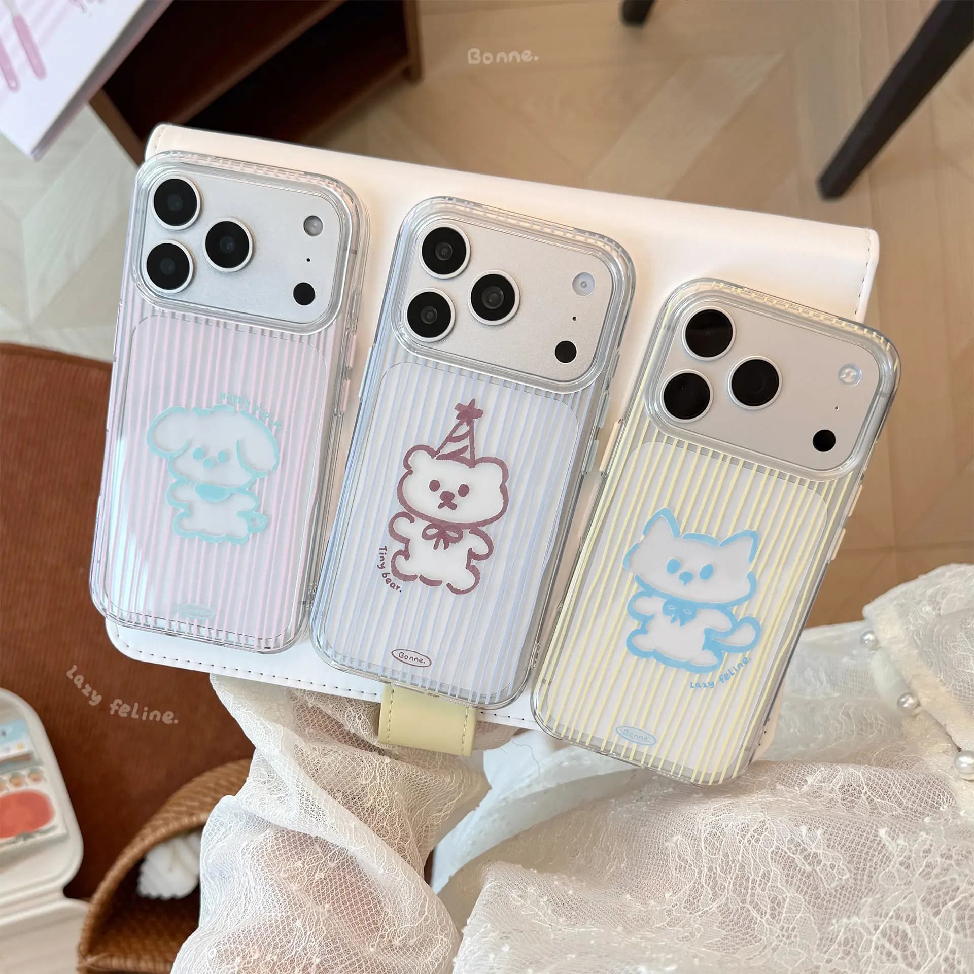 Korean Ins Cute Stripes Cat Phone Case For iPhone 17 Air 16 15 14 13 12 11 Pro Max Mini XR XS MAX 7 8 Plus Y2K Anti-Yellow Cover