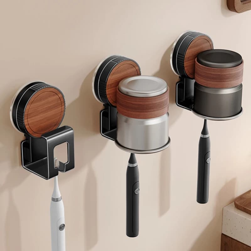 Suction Toothbrush Rack Vintage Bathroom Wall Organizer Reusable Vacuum Suction Holder for Electric Toothbrush & Rinse Cup