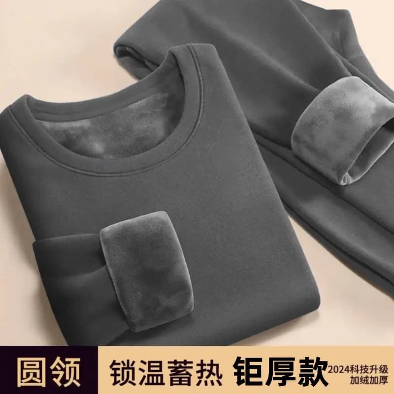 Winter Long Johns Sets Men's Super Thick O-neck Keep Warm Tops + Pants Set Fleece Comfortable Soft Thermal Underwear Set