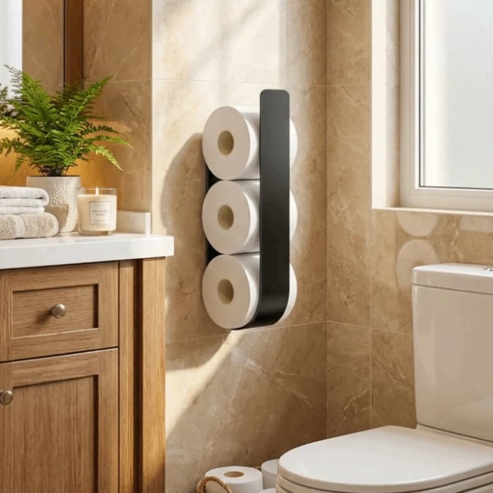 Wall-Mounted Toilet Paper Holder Iron Storage Hooks Toilet Roll Organizer U Shaped Self-adhesive Toilet Paper Rack Bar Setting