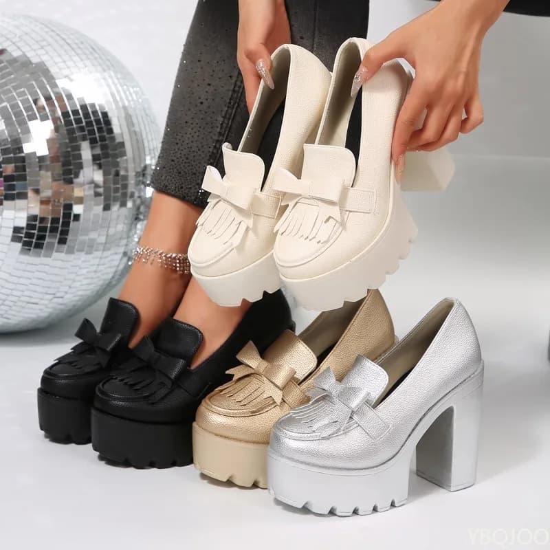Un piede versatile suola spessa bocca profonda non tirando mocassini alla moda nuovi tacchi alti piattaforma impermeabile scarpe singole da donna