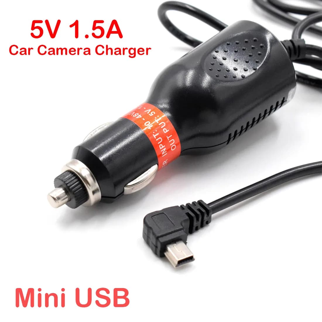 Mini USB 5V 1.5A Car Charger for GPS Car DVR Camera Dash Cam Fit 12V 24V Cable for cars and trucks 1,2 m (3,93 feet)