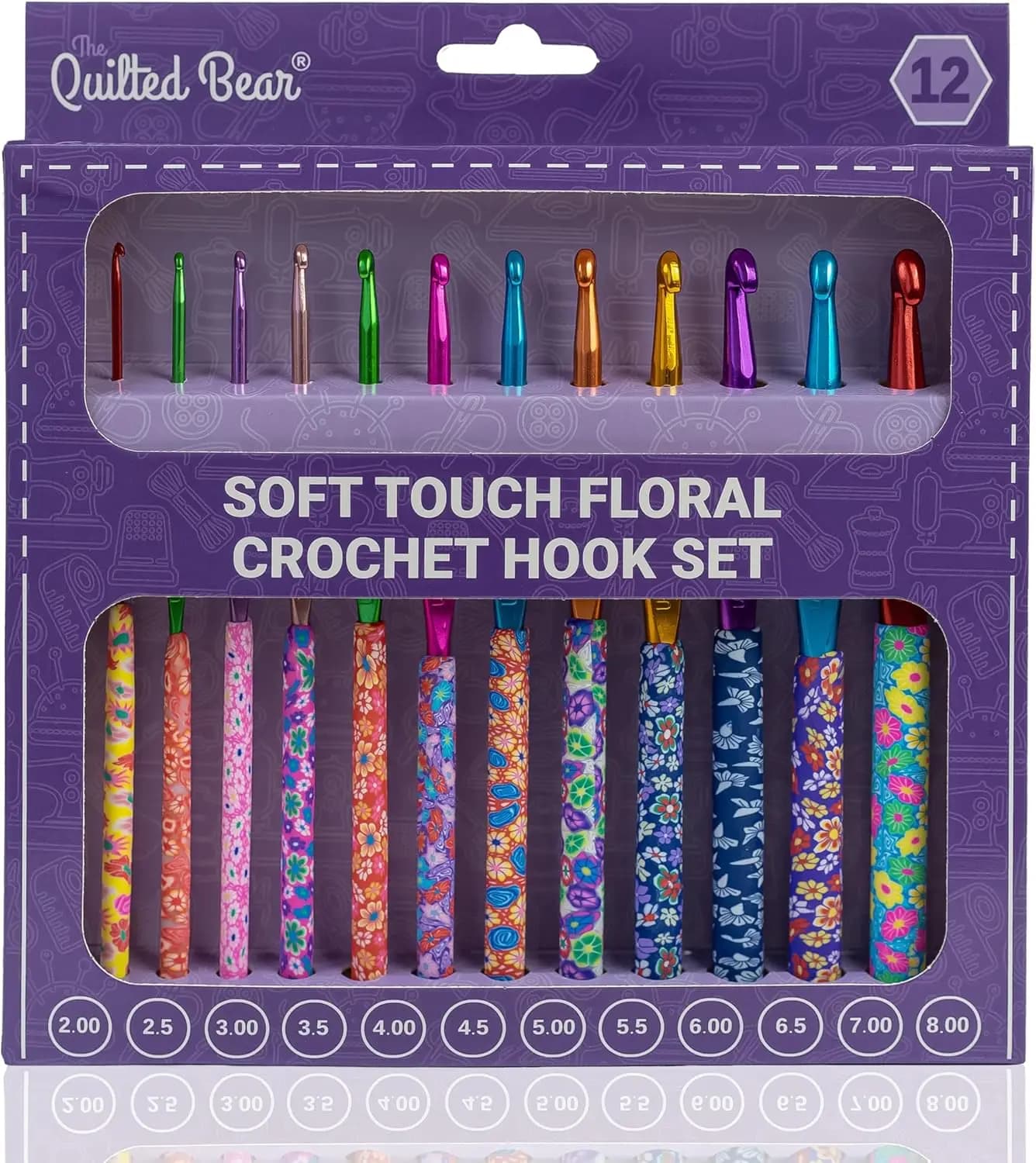 12 Ergonomic Floral Crochet Hooks Set with Soft Grip Polymer Clay Handles for Comfortable Crocheting and Knitting (2mm-8mm)