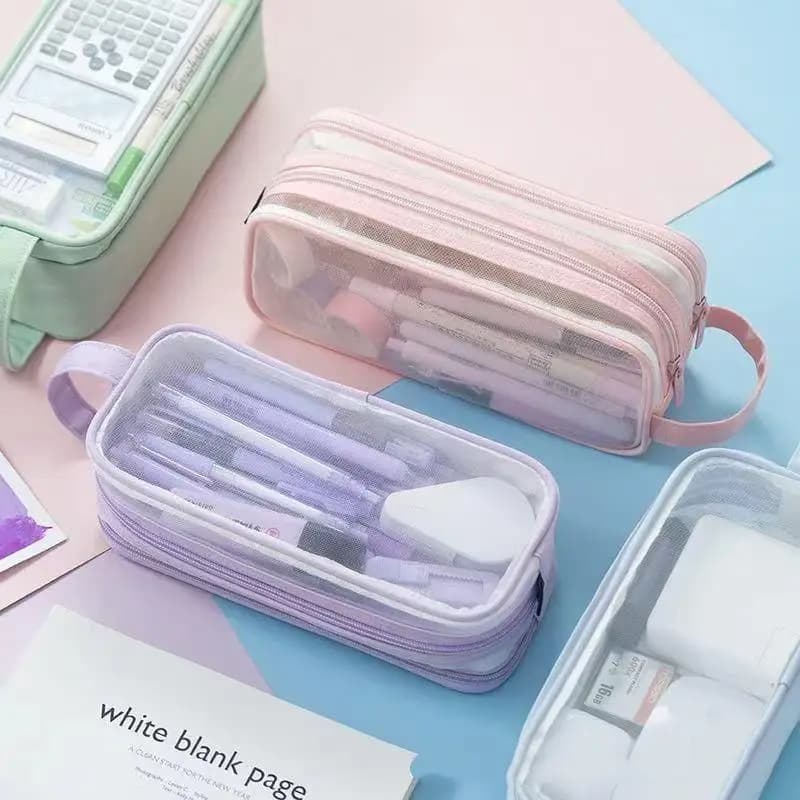 Multicolor Transparent Large Capacity Simple Pencil Case Cute Stationery Cosmetic Bag Student Office Supplies