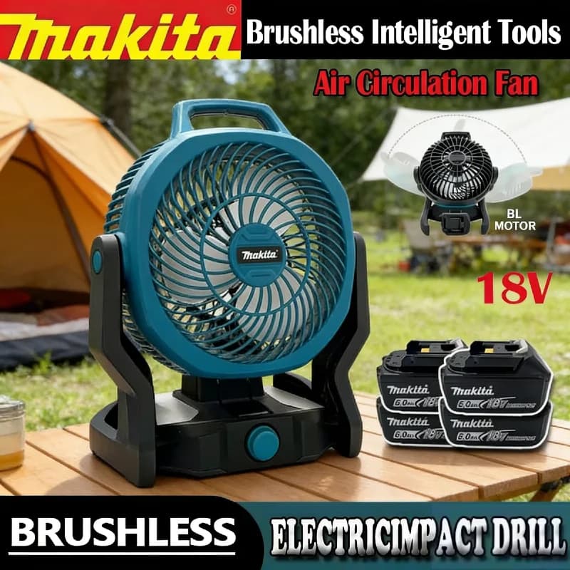 Ventilatore Ricaricabile Makita 270 ° Ventilatore Portatile Regolabile per Tenda e Campeggio, Senza Fili, per Circolazione dell'Aria