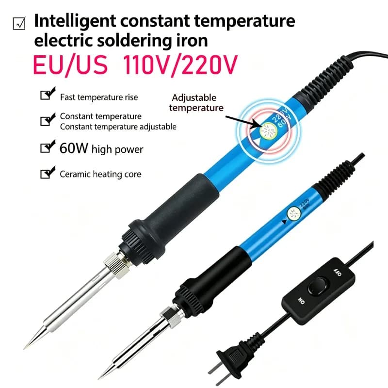 Saldatore a temperatura regolabile 110V/220V con interruttore, nucleo riscaldante in ceramica 60W, strumenti di riparazione elettronica domestica