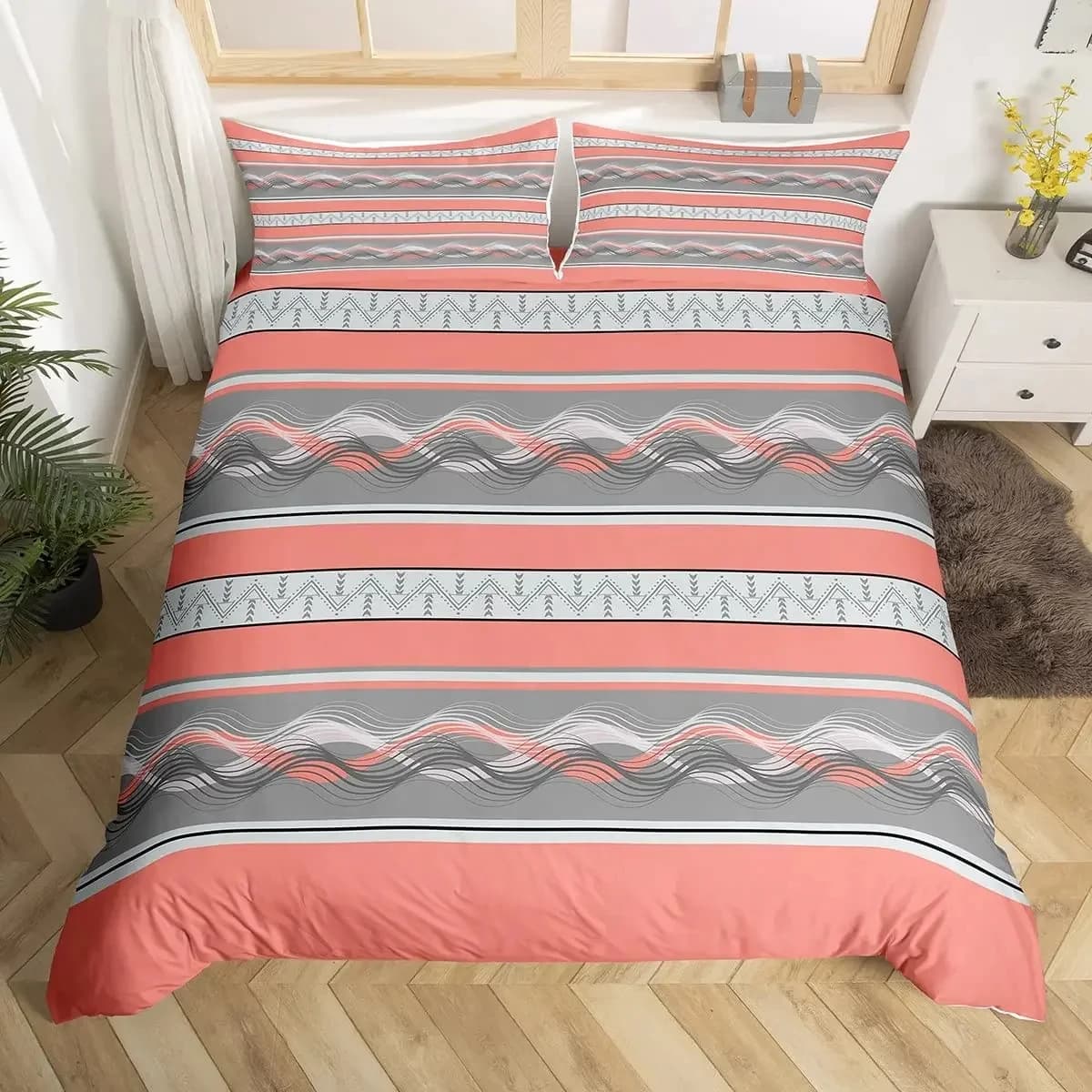 Copripiumino geometrico per donne e ragazze Set di biancheria da letto patchwork semplice King Swirls Copripiumino artistico Set letto geometrico per fattoria